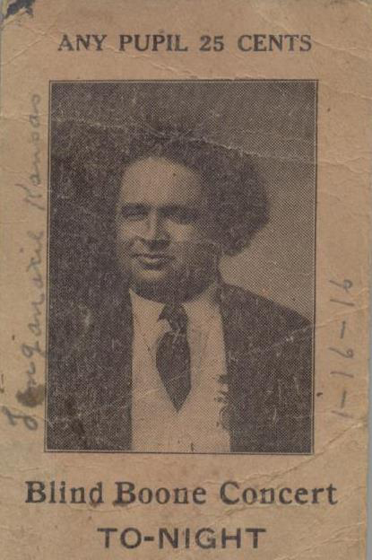 Blind Boone Concert Ticket circa January 16, 1916